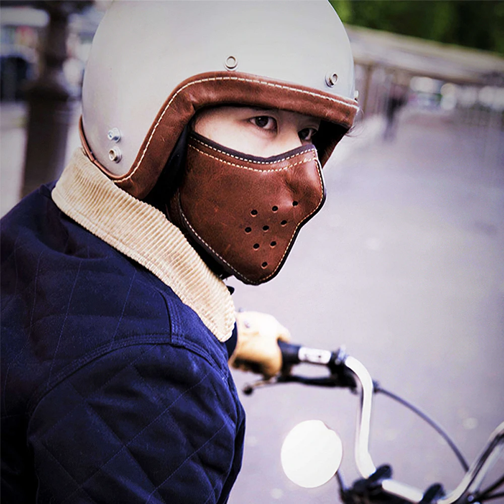 

2021 AOZBZ Punk Motorcycle Mask Riding Mask PU Leather Outdoor Windproof Breathable Breathing Mouth Dustproof Adjustable Mask
