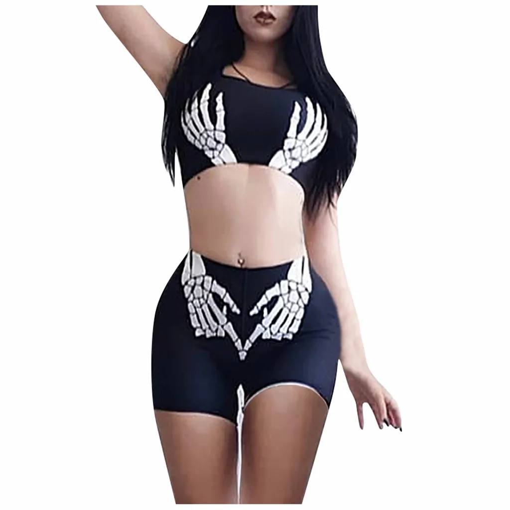 Женский спортивный костюм комплект из двух предметов топ без рукавов с принтом