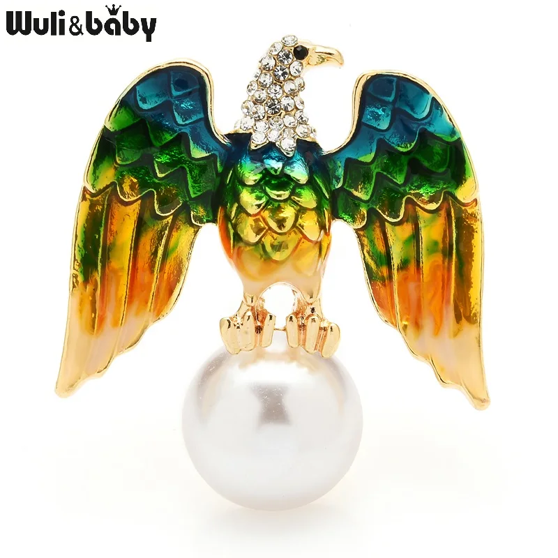 Wuli &amp baby брошь в виде жемчуга эмаль Орел Броши Для женщин мужчин синий и красный