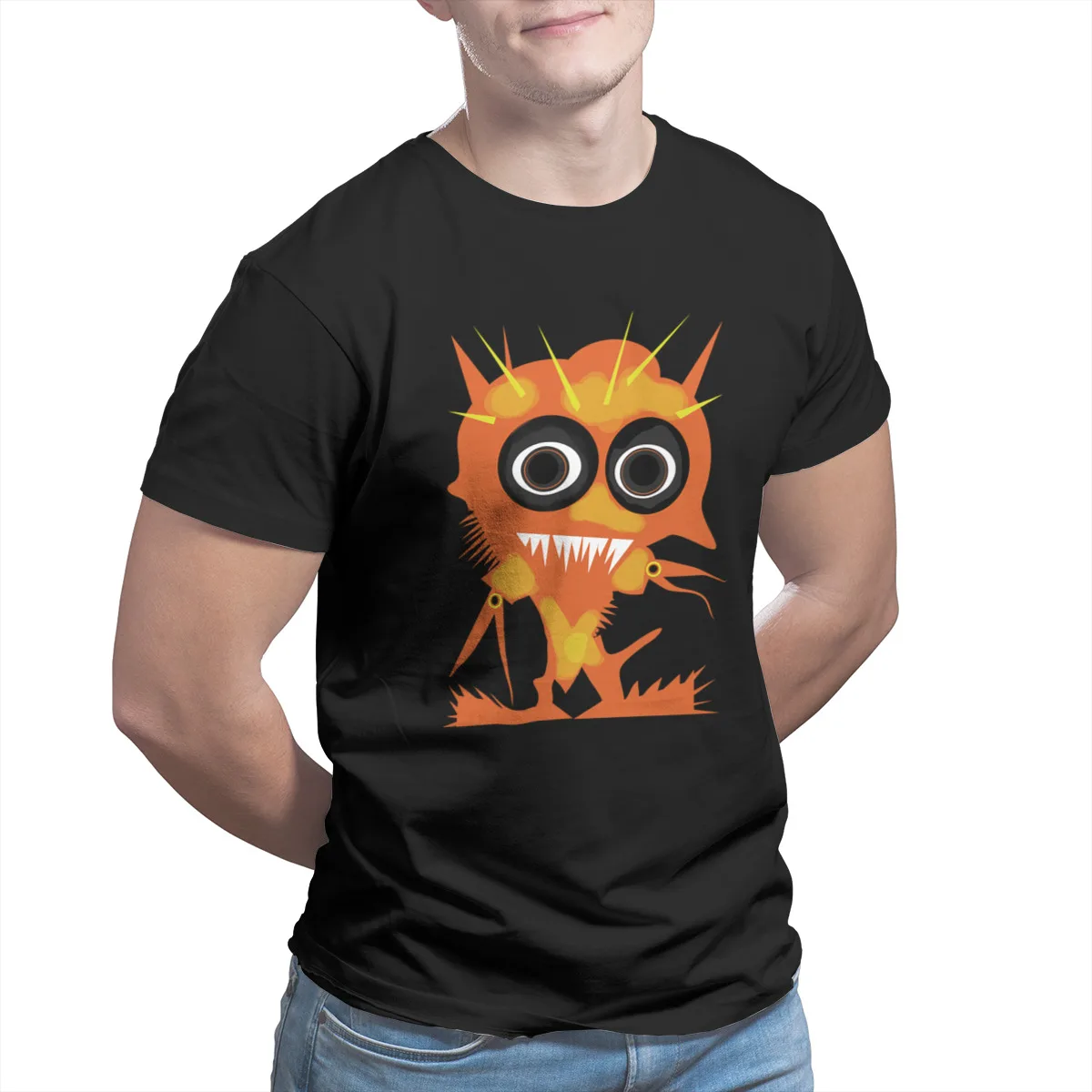 

Orange MonsterShortSleeve Retro RoundCollarMenClothing57289
