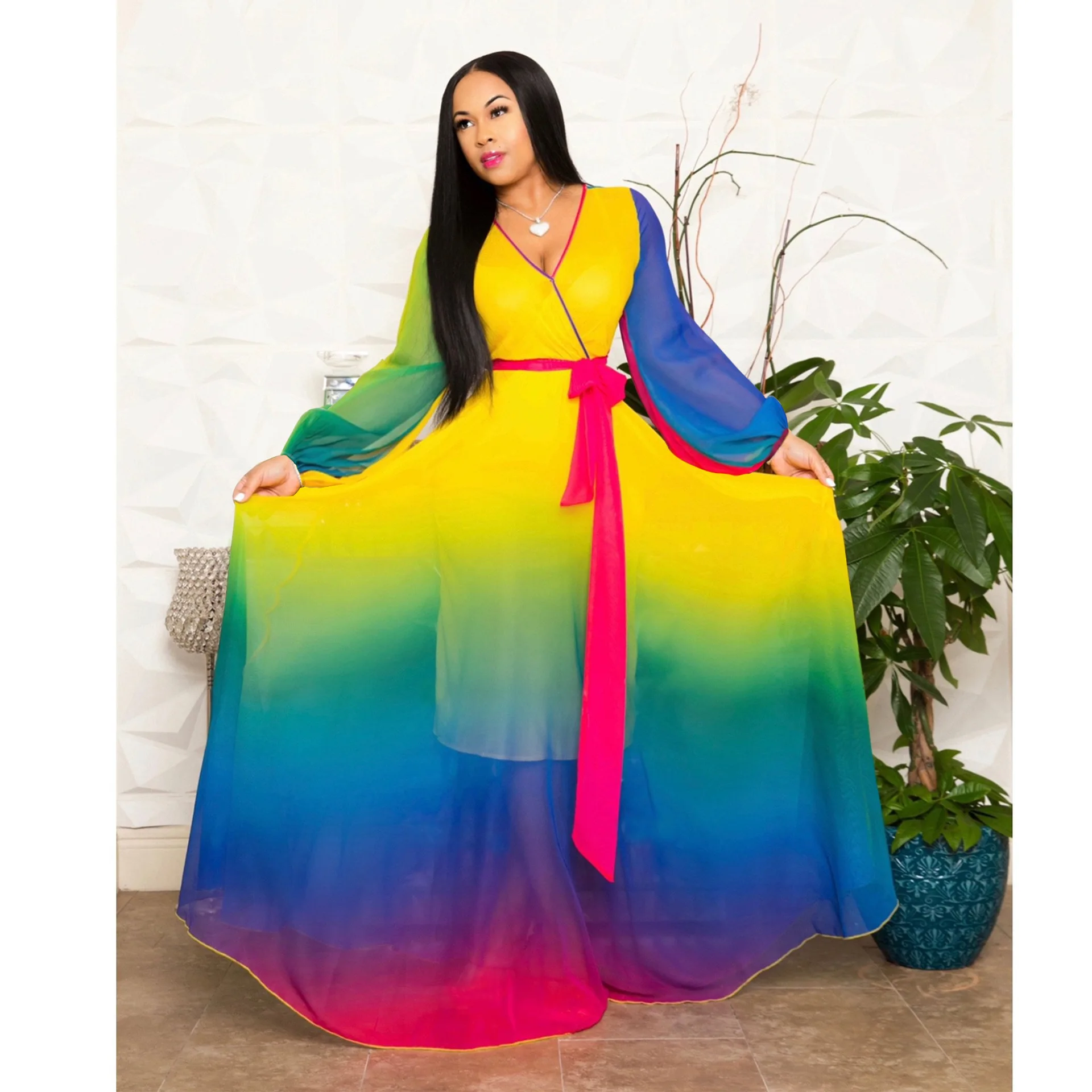 Новый стиль африканская Женская одежда Дашики Модное шифоновое длинное платье с