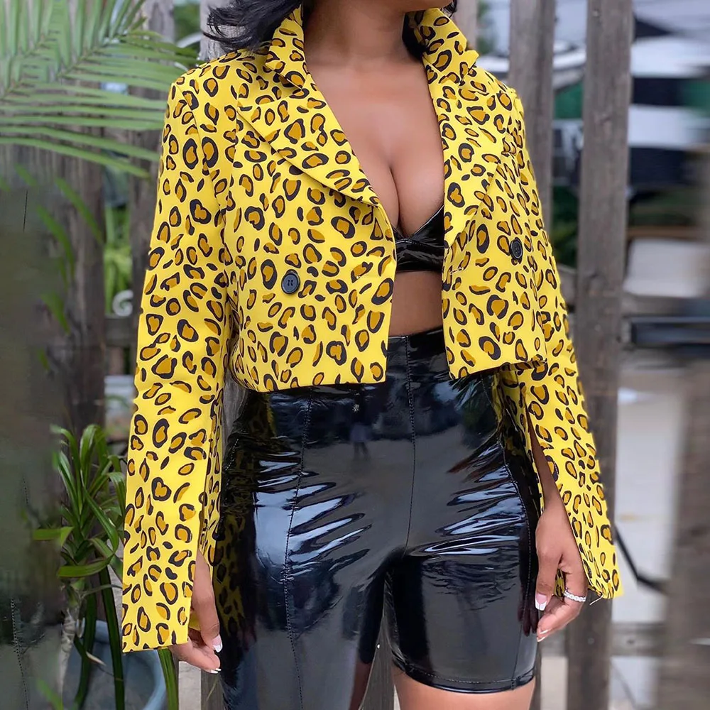 Желтый Повседневный Блейзер Осенние Топы 2020 африканская мода Леопардовый принт
