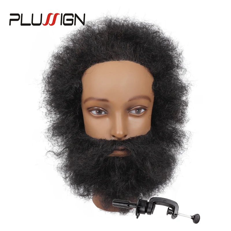 Traininghead Afro Mannequin Head 100% Human Hair Training Head Manikin Cosmetology Doll Head For Hairdresser With Clamp Stand