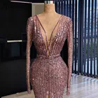 Женское платье с бисером, блестками и глубоким V-образным вырезом, с длинным рукавом, с разрезом сбоку, вечернее платье русалка