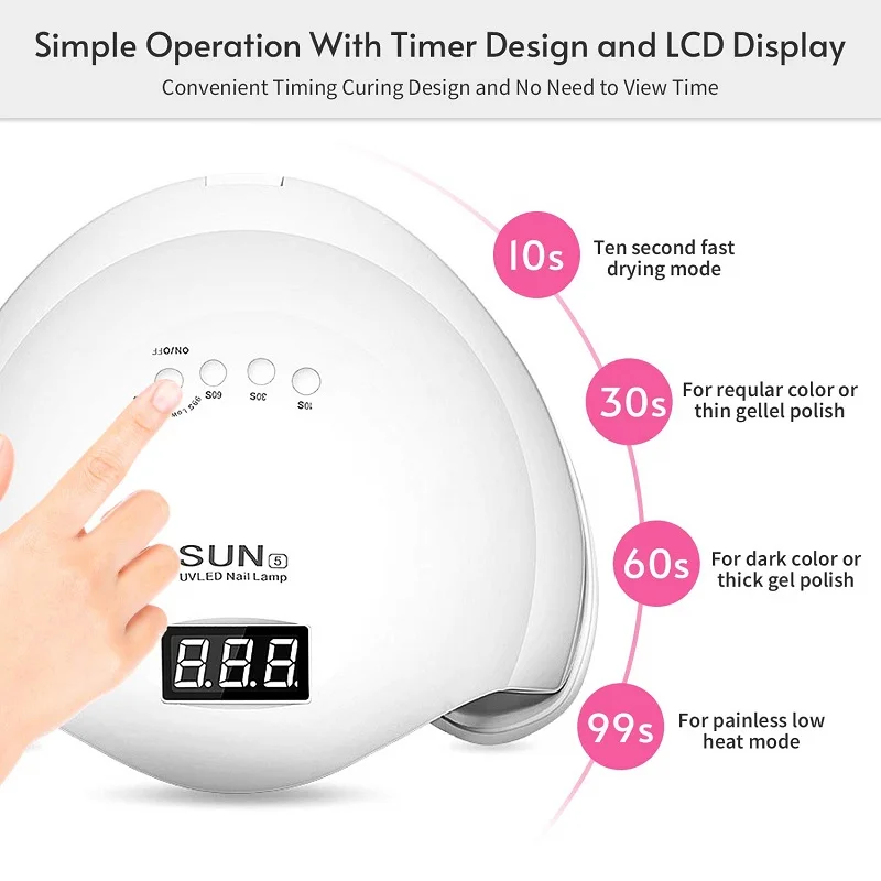 Сушилка для ногтей Sun5 с УФ-лампой мощностью 48 Вт, светодиодным и инфракрасным сенсорным таймером.