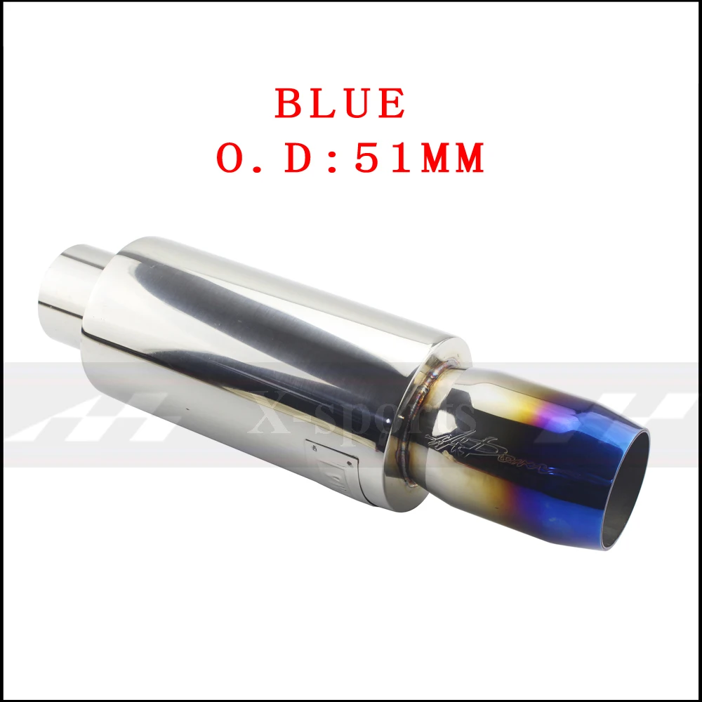 blue 51MM Выхлопные системы автомобиля наконечник глушителя выхлопной трубы Высокое качество Универсальный нержавеющая сталь 304 интерфейс: 51 57 63 мм экспорт: 76 мм глушители - Цвет: blue 51MM