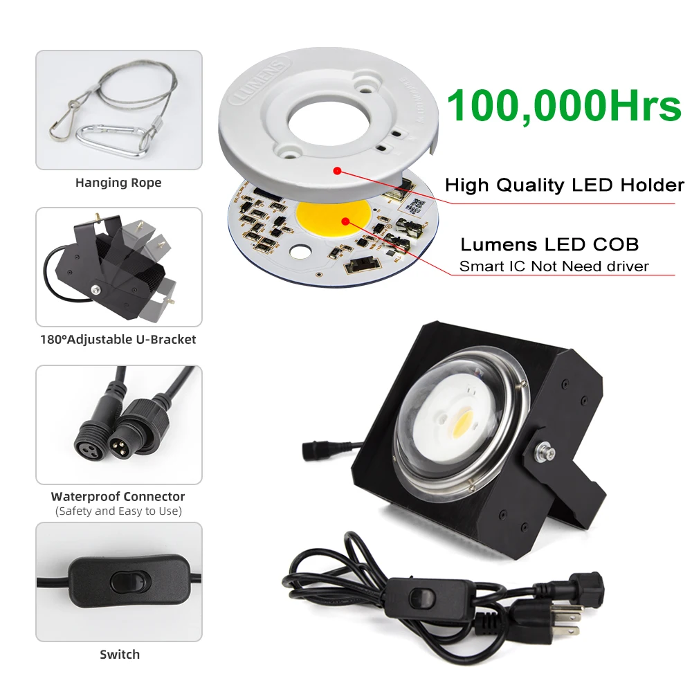 Гидропоника COB светодиодный светильник для выращивания 100 Вт полный спектр