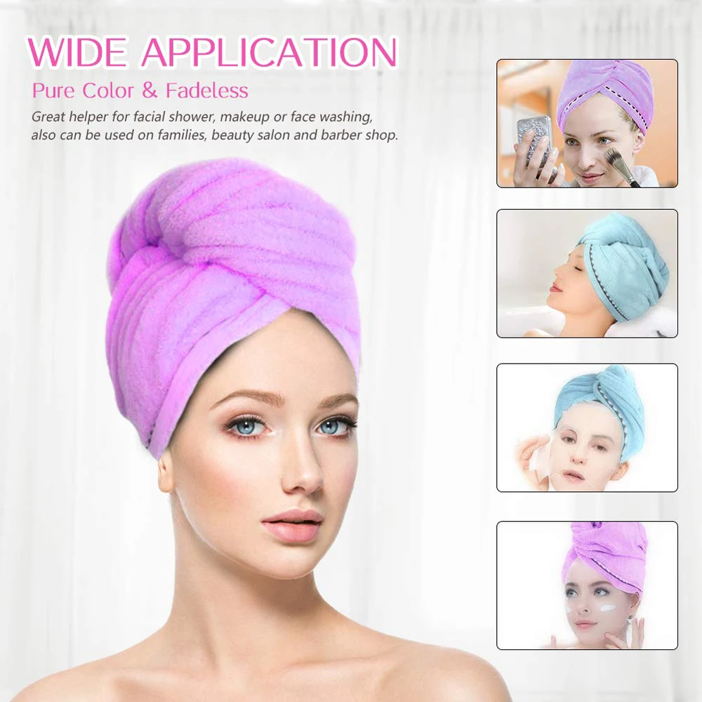 Hair Towel Wrap Turban Microfiber Drying Towels Head with Button Quick Dry Super Absorbent for Women Girls hair | Дом и сад