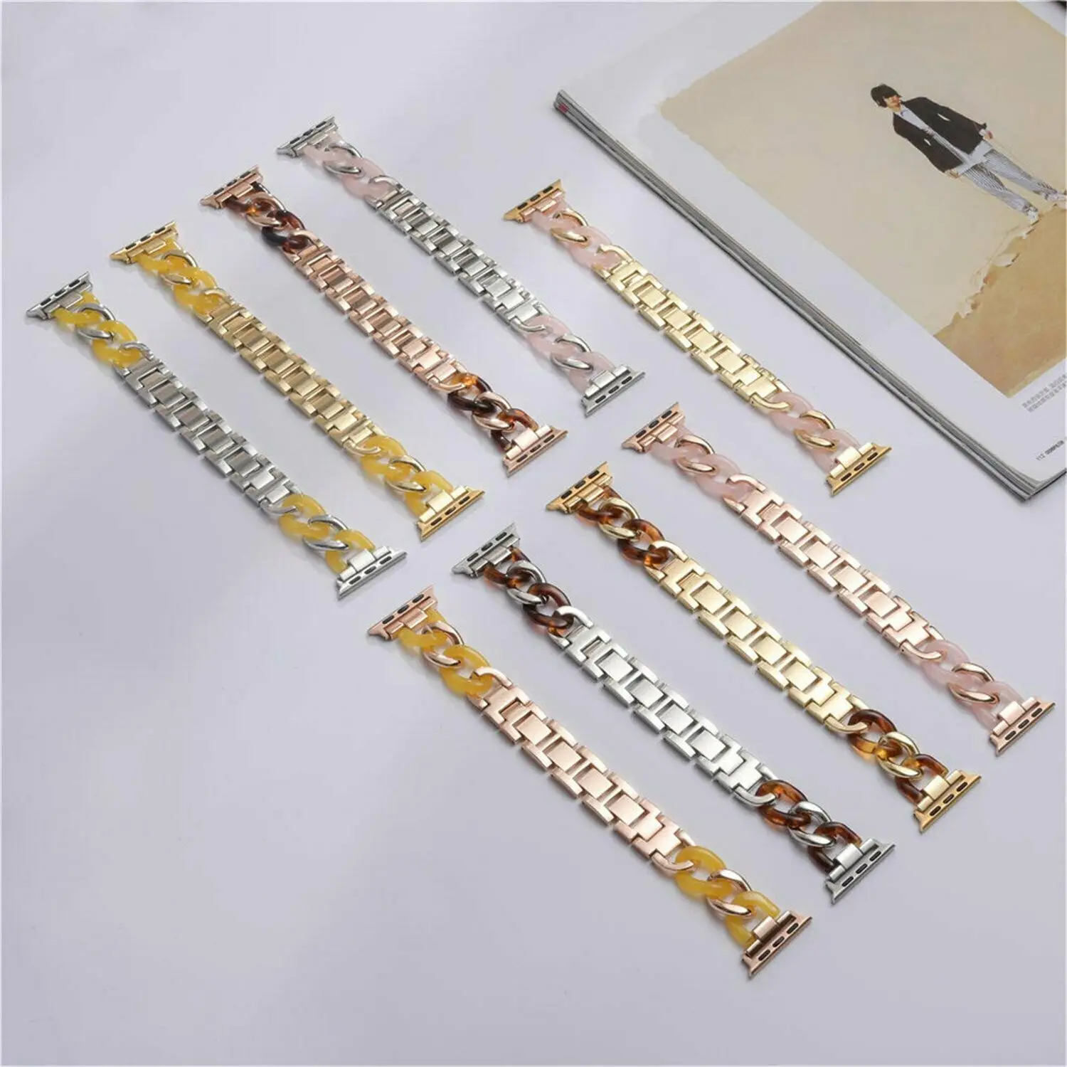

Stainless Steel Strap For Apple Watch Series 6 44mm 40mm 42mm 38mm Resin Link Bracelet For Apple Watch SE Series 6 5 4 3 Strap