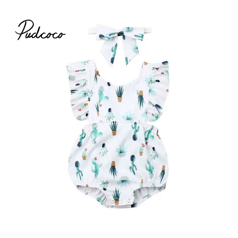 2PCS Newborn Toddler Baby Girls Boys Clothes Cactus Flower Romper Sleeveless Jumpsuit Outfits Headband | Детская одежда и обувь