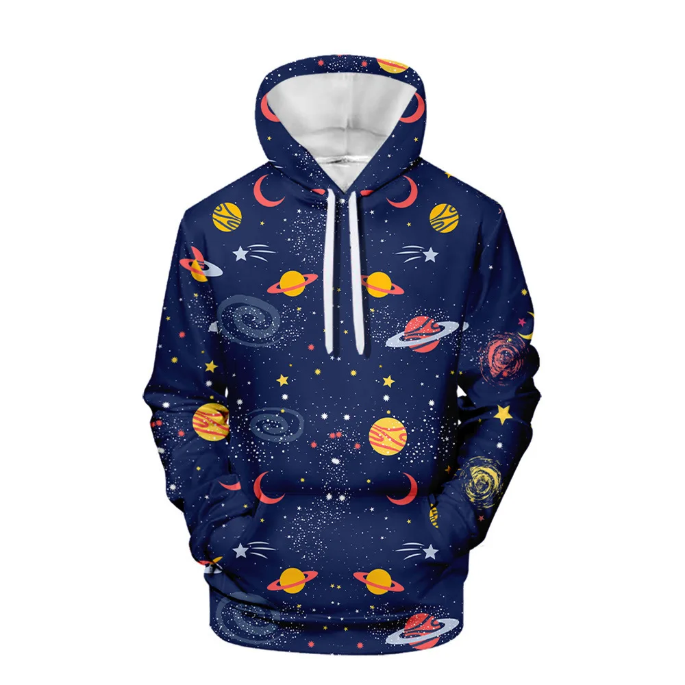 

Factory wholesale men's clothing creative art starry sky 3D digital printing pullover 3D short sleeve drawstring hooded sweater