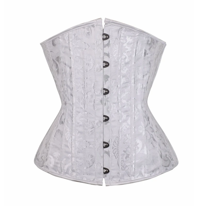White Corset 24 Sprial Steel Boned Sexy Lingerie Jacquard Lace up Back Waist Trainer Corset Top T-back Plus Size S-6XL Corselet