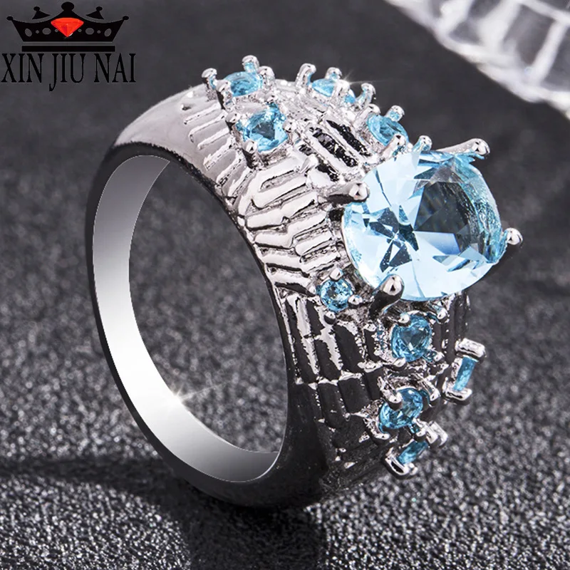 Модное роскошное кольцо из чистого голубого кубического циркония с кристаллами