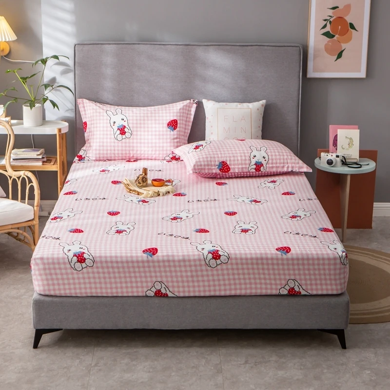 

Cartoons Rabbit Mattress Cover Cotton Fitted Sheet Four Corners with Elastic Band Bed Sheet Mattress Protector No Pillowcases