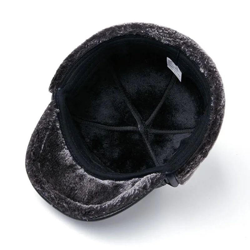 

T-MAC 2020 New Brand Men Genuine Real Sheepskin Leather Baseball Caps Male Winter Real Leather Hats Ears Protect Leather Cap