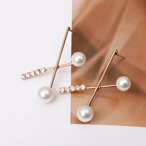 

S1587 Fashion Jewelry Earrings Cross Pearl Rhinstone Stud Earrings