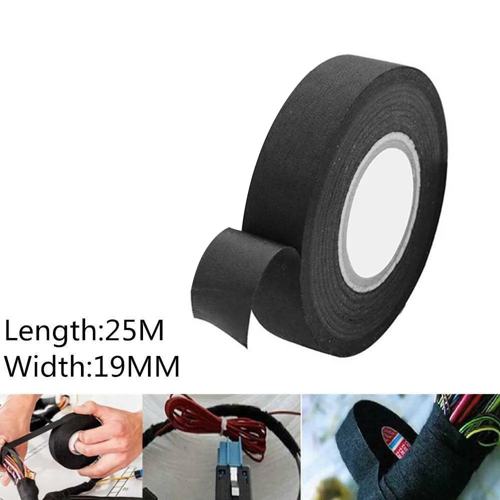

19MMx25M Natural Rubber Insulation Wire Fabric Adhesive Cloth Fabric Tapes For Car Auto Cable Harness Wiring Loom Protection