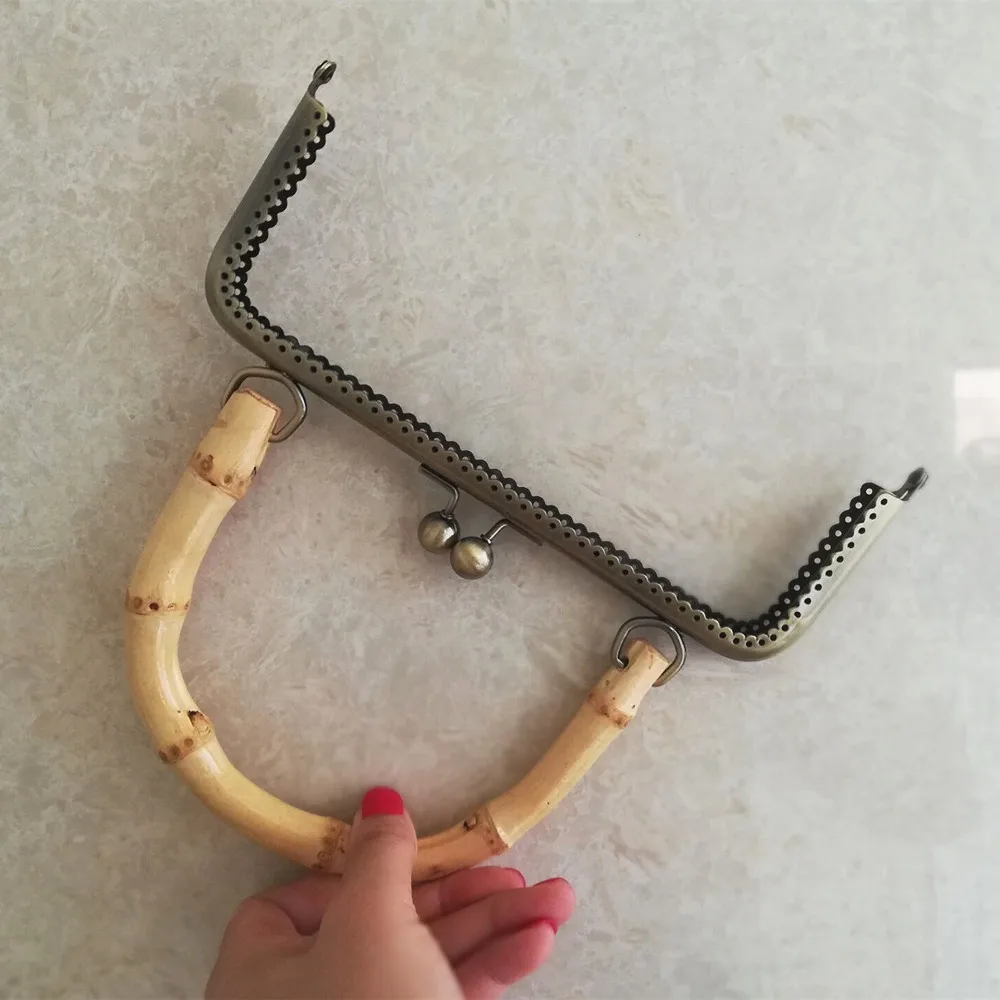 1 шт. 20 см античная латунь с бамбуковой ручкой сумки Diy Аксессуары Оптовая продажа