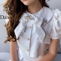 dabuwawa white women short sets summer loose single breasted top bottom skirt casual sets fashion outfits suit do1bsa013