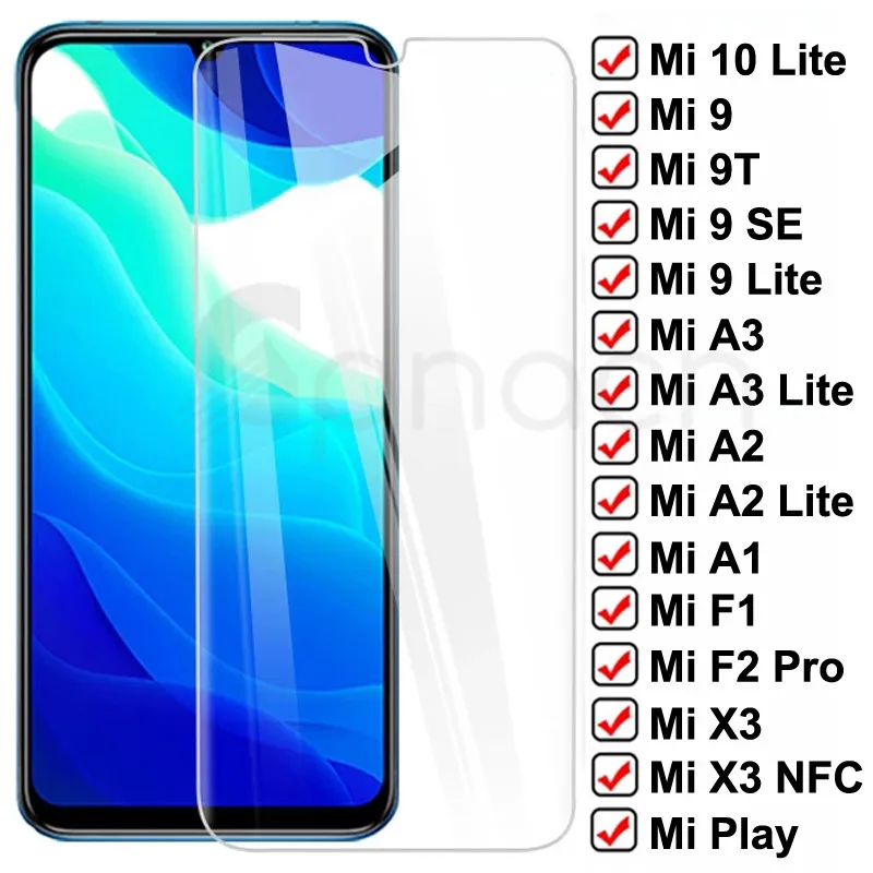 Закаленное стекло HD для Xiaomi Mi 9 10 A3 A2 Lite Защитное SE 9T Pro A1 F1 F2 X3 NFC Защитная пленка