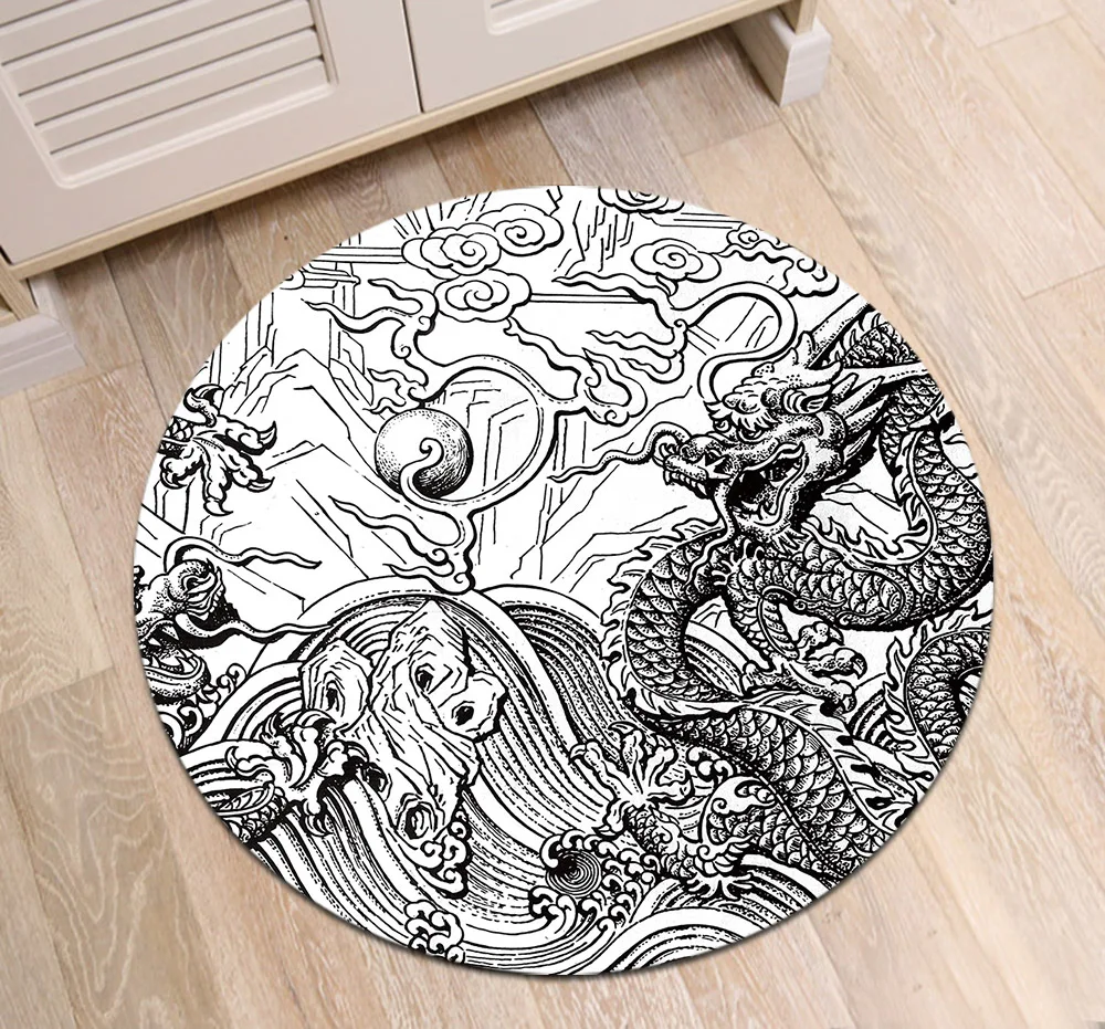 Черно белый напольный коврик китайский дракон скульптура узор для гостиной на