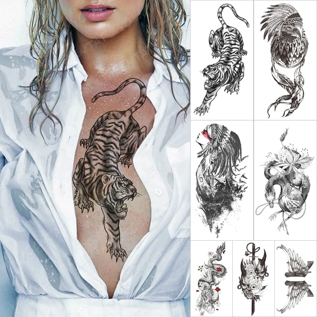 Waterproof Temporary Tattoo Sticker Tiger Old School Animals Flash Tattoos Prajna Sword Eagle Forest Body Art Arm Fake Tatoo 1