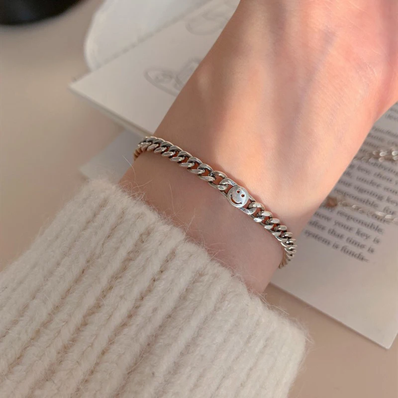 Женский браслет из стерлингового серебра 925 пробы с простым смайликом