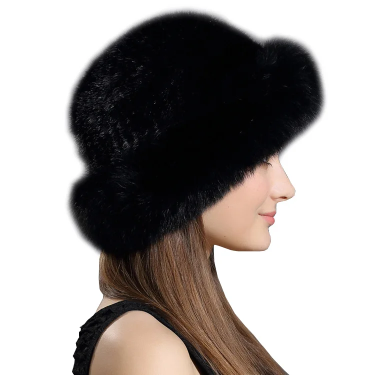 Зимние шапки для женщин вязаные теплые меховые бини из меха норки лиса шапочки