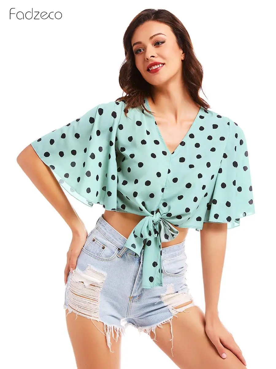 FADZECO 2019 Новая Осенняя Сексуальная рубашка с принтом в горошек шифоновый топ