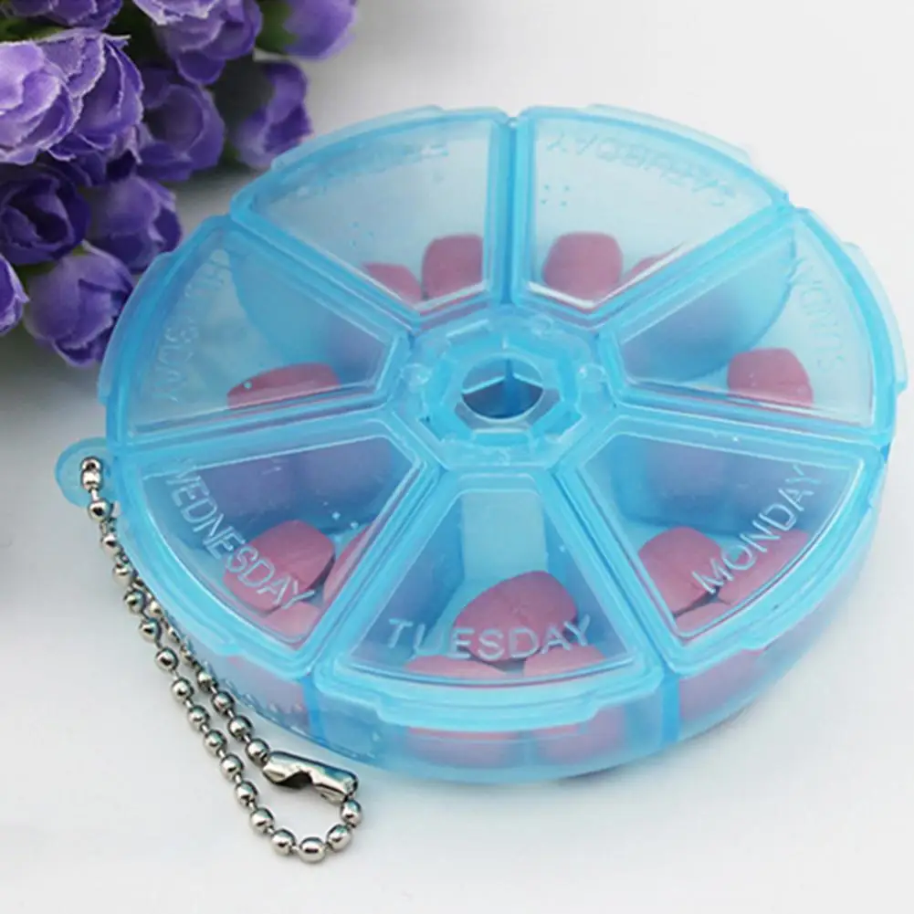 

7 Day Weekly Round Pill Box Travel Pill Case Splitter Pill Organizer Medicine Box 7 Lattices Pill Container Medicine Dispenser