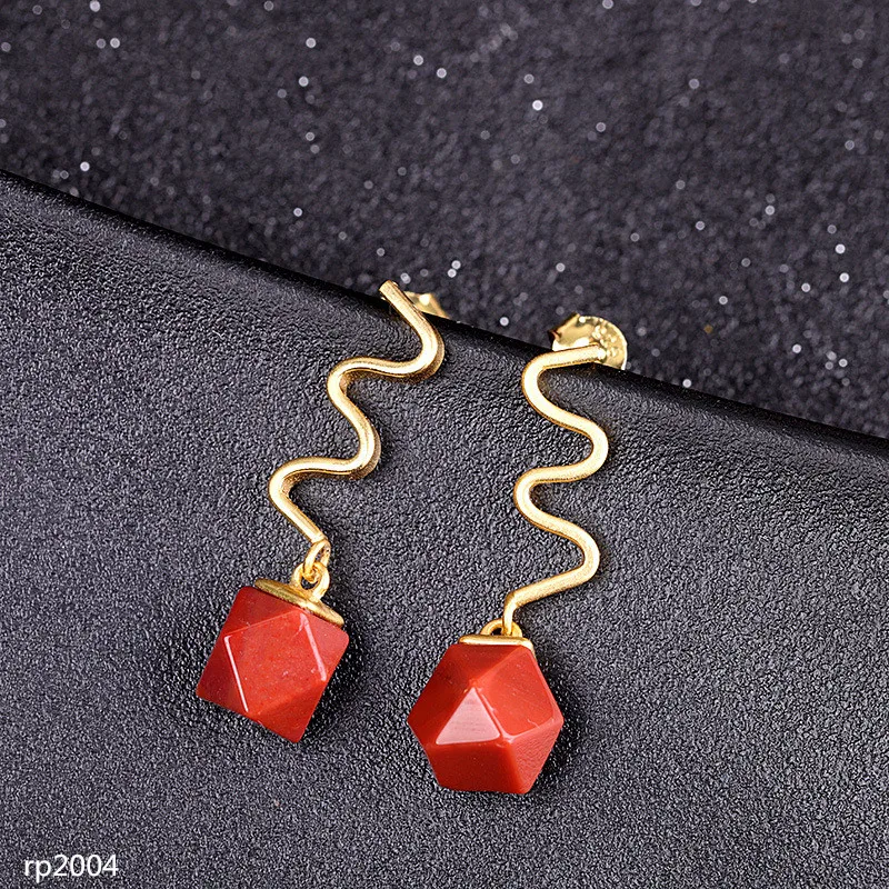 KJJEAXCMY boutique jewelry 925 Silver Jewelry Women's Southern Red Agate Stud Earrings Gold Plated Strange New |