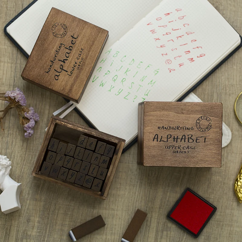 28 шт. винтажный почерк английский штамп Алфавит Письмо деревянный набор
