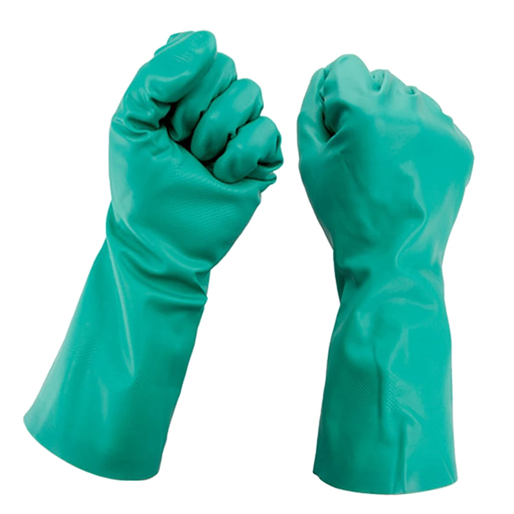 

1 Pair Green Solvent Oil Resistant Nitrile Rubber Work Gloves 30cm