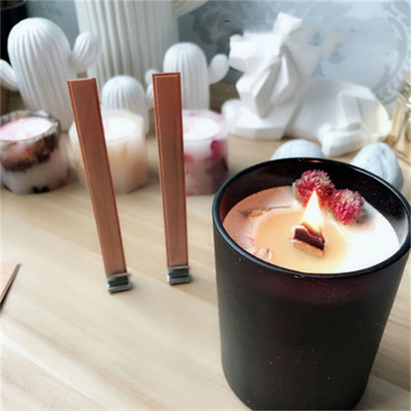 

10/20Pcs 8mm 12.5mm 13mm Wooden Wick Candle with Sustainer Tab Candle Wick Core for DIY Candle Making Pick Soy Parffin Wax