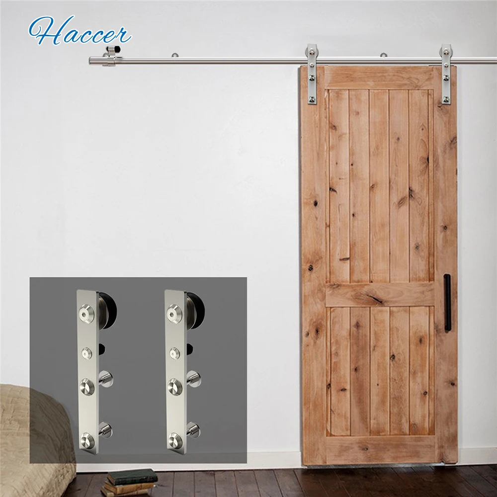 

HACCER 4-16FT Stainless Steel Wood & Glass Door Hardware Kit J-Shaped Sliding Door Track Roller for Single Door