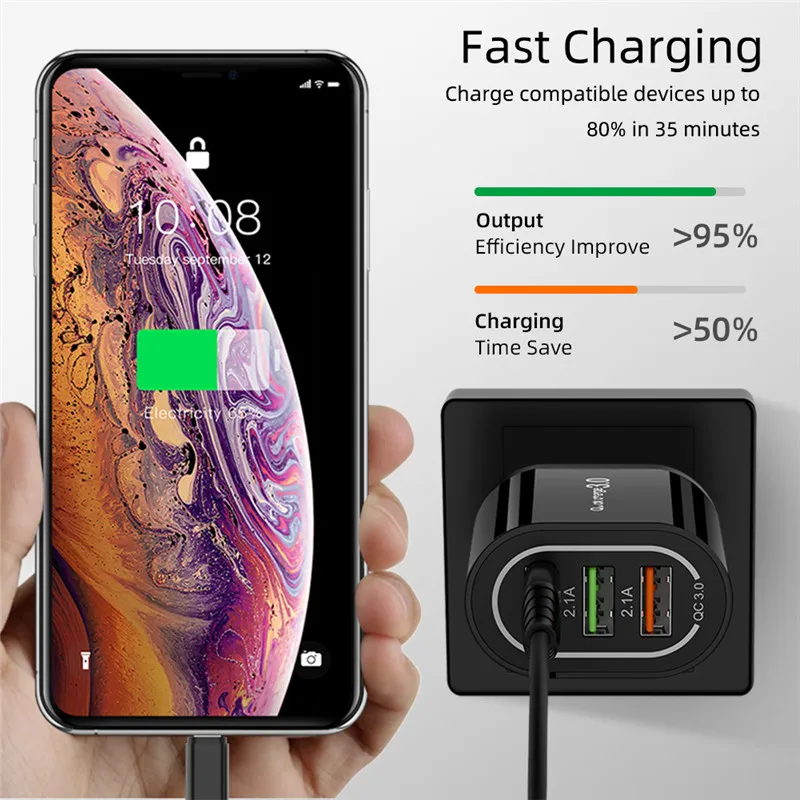 18 Вт Быстрая зарядка 3,0 USB зарядное устройство 3 порта QC3.0 Быстрая зарядка для iPhone 11 11Pro Max samsung S10 huawei P30 настенное зарядное устройство адаптер