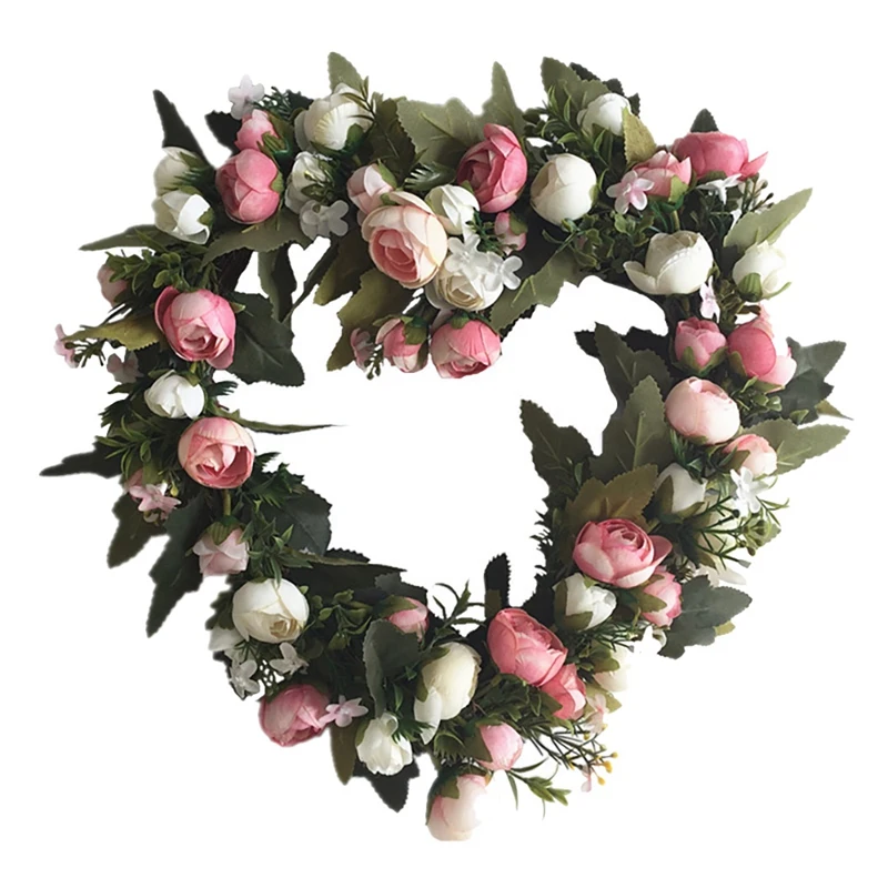 

Artificial Rose Flower Heart Shape Wreath for Front Door Window Wall Wedding Venue Layout Props Farmhouse Home Decor