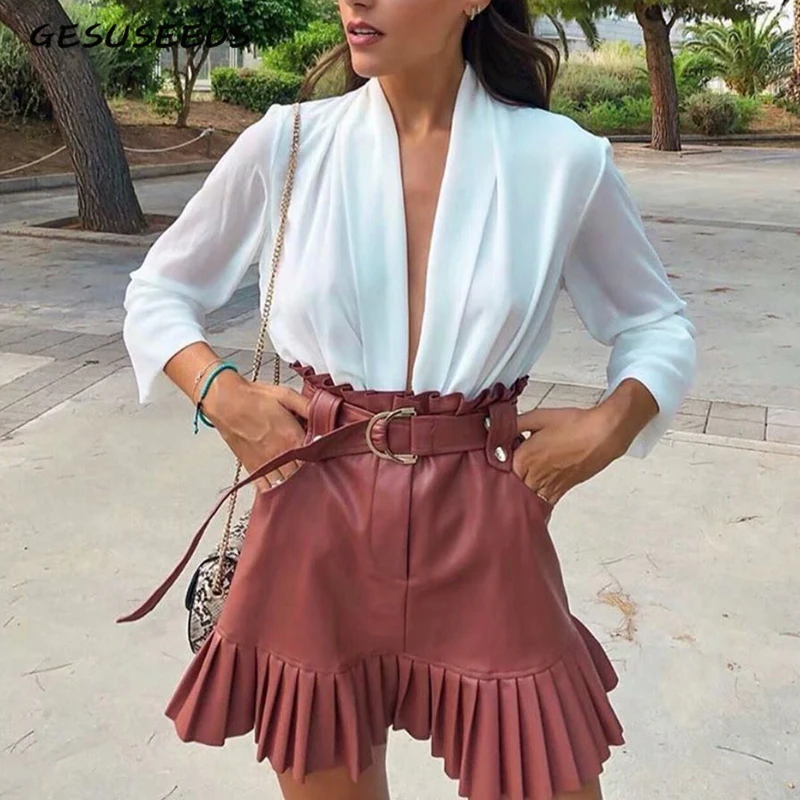 Плиссированная мини юбка с высокой талией женская черная Корейская элегантная