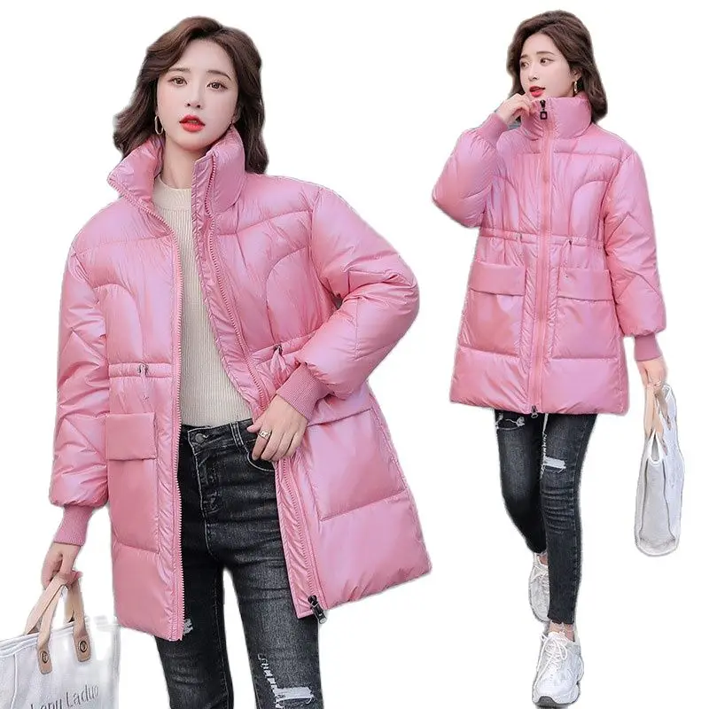 2021 New Winter Women's Oversize Jacket Loose Stand Collar Bubble Coat Large Size Cotton Warm Parka Women Glossy Zipper Jacket