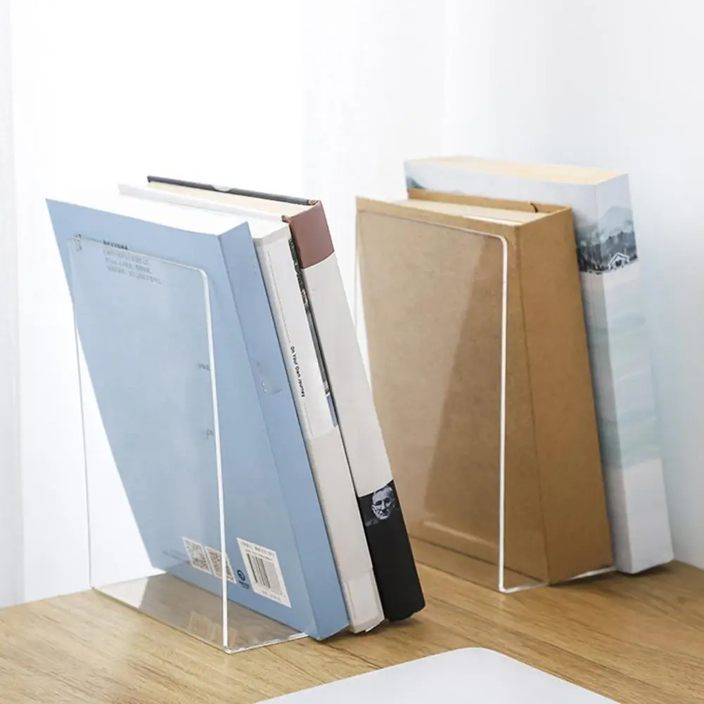 

1Pc Transparent Acrylic Bookend Stand Bookshelf Desktop Decorative Storage Rack