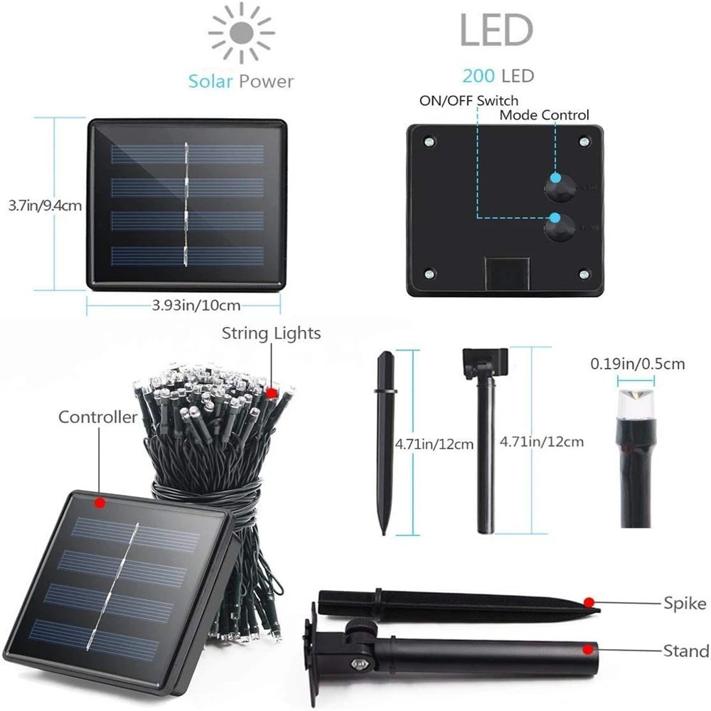 22 м 200 светодиодный холодный белый уличный солнечный светильник