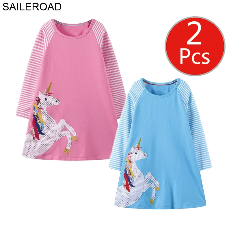 SAILEROAD 2 шт. Фруктовое Яблоко с Принтом Девушки Карманные Платья Vestidos 5 Лет Платье Принцессы для Детей Одежда Vestido Unicornio - Цвет: 7767 7769 photo
