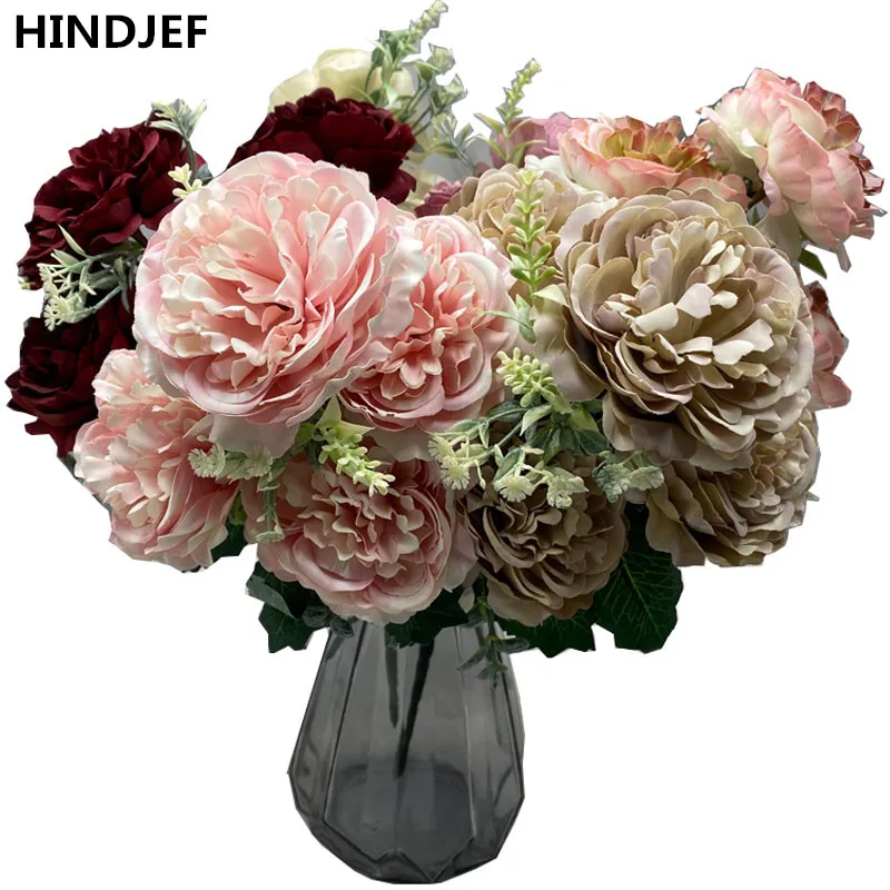 1 шт. шелковые искусственные цветы в стиле ретро большой Букет пионов 5 больших