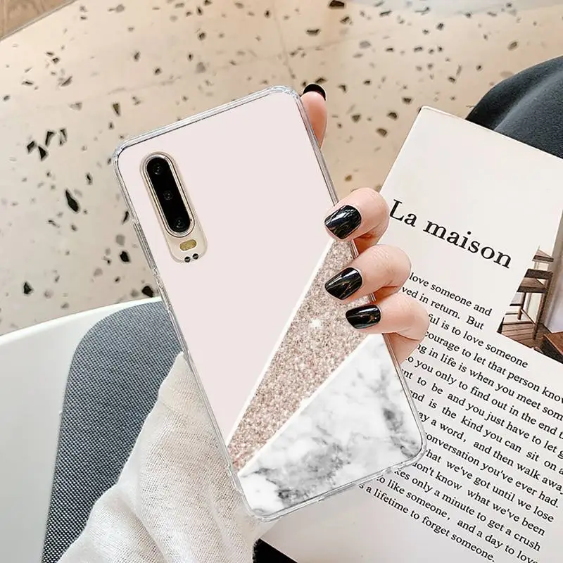 

Love Heart Gold Rose Marble Phone Case Transparent for Samsung A71 S9 10 20 HUAWEI p30 40 honor 10i 8x xiaomi note 8 Pro 10t 11