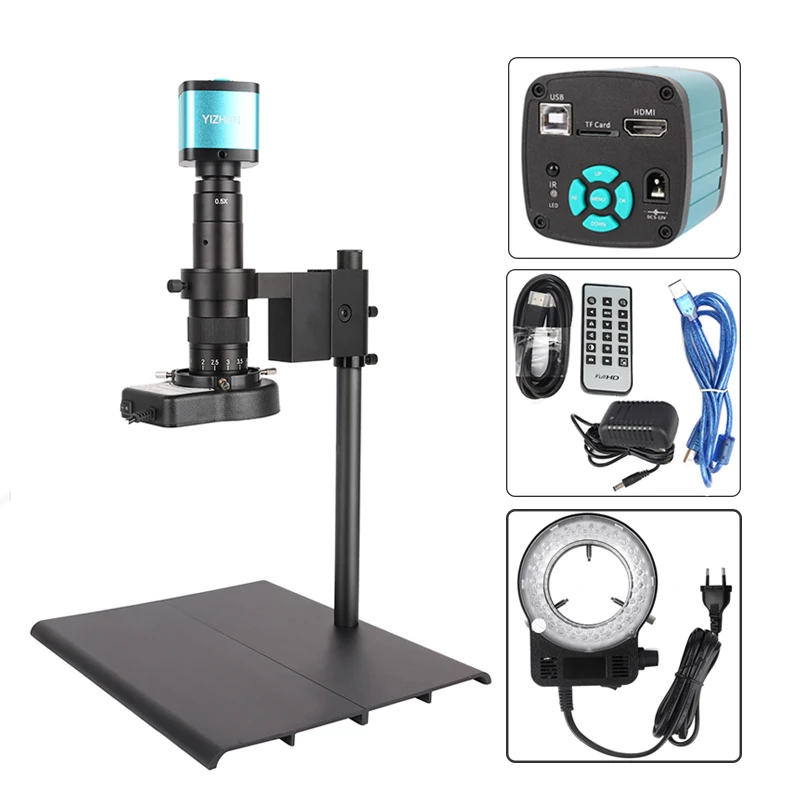 

48MP 4K USB Digital Video Monocular Microscope HDMI-compatible Camera 180X 130X Lens& LED Circular lamp For Solder Phone Repair