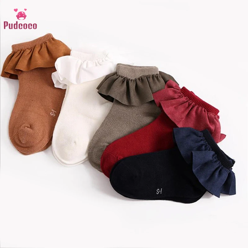 

Детские короткие носки Pudcoco для новорожденных девочек кружевные вязаные теплые зимние носки для маленьких девочек 2-8 лет однотонные