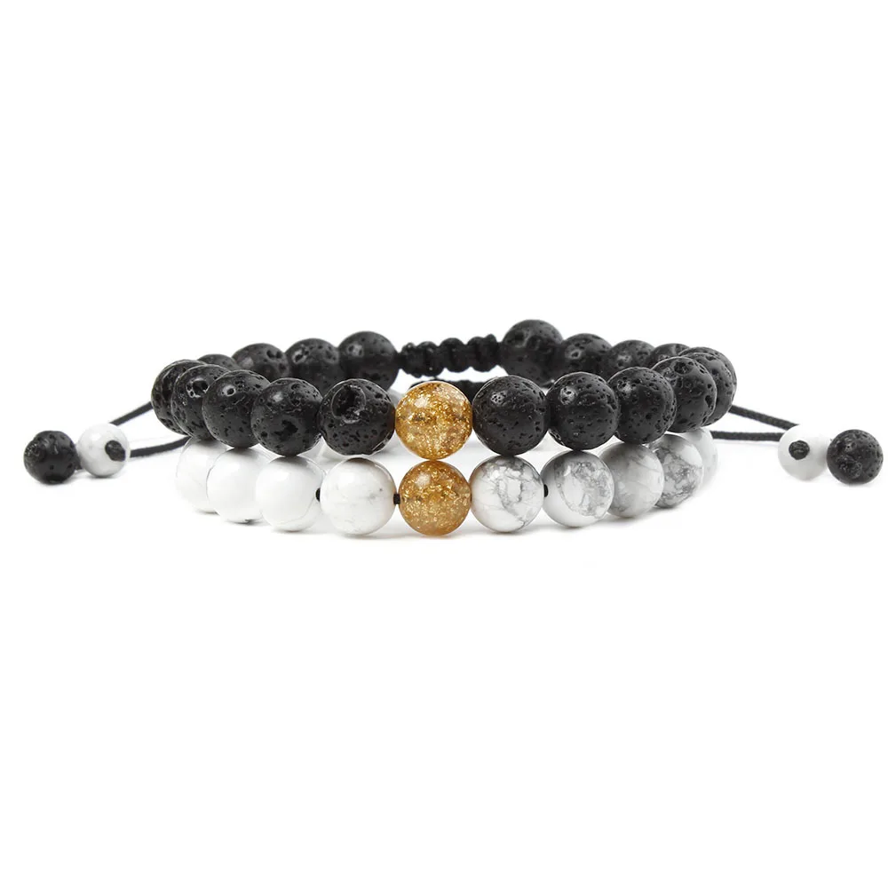 

White Natural Stone Volcanic Beads Bracelets Couple Gifts Men And Women Popular Jewelry Hand Lover Birthday Present Bangle