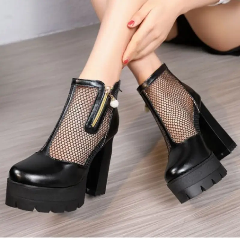 

KemeKiss Women's pumps zipper thick high heels platform summer shoes women stylish casual round toe party footwear size 34-43