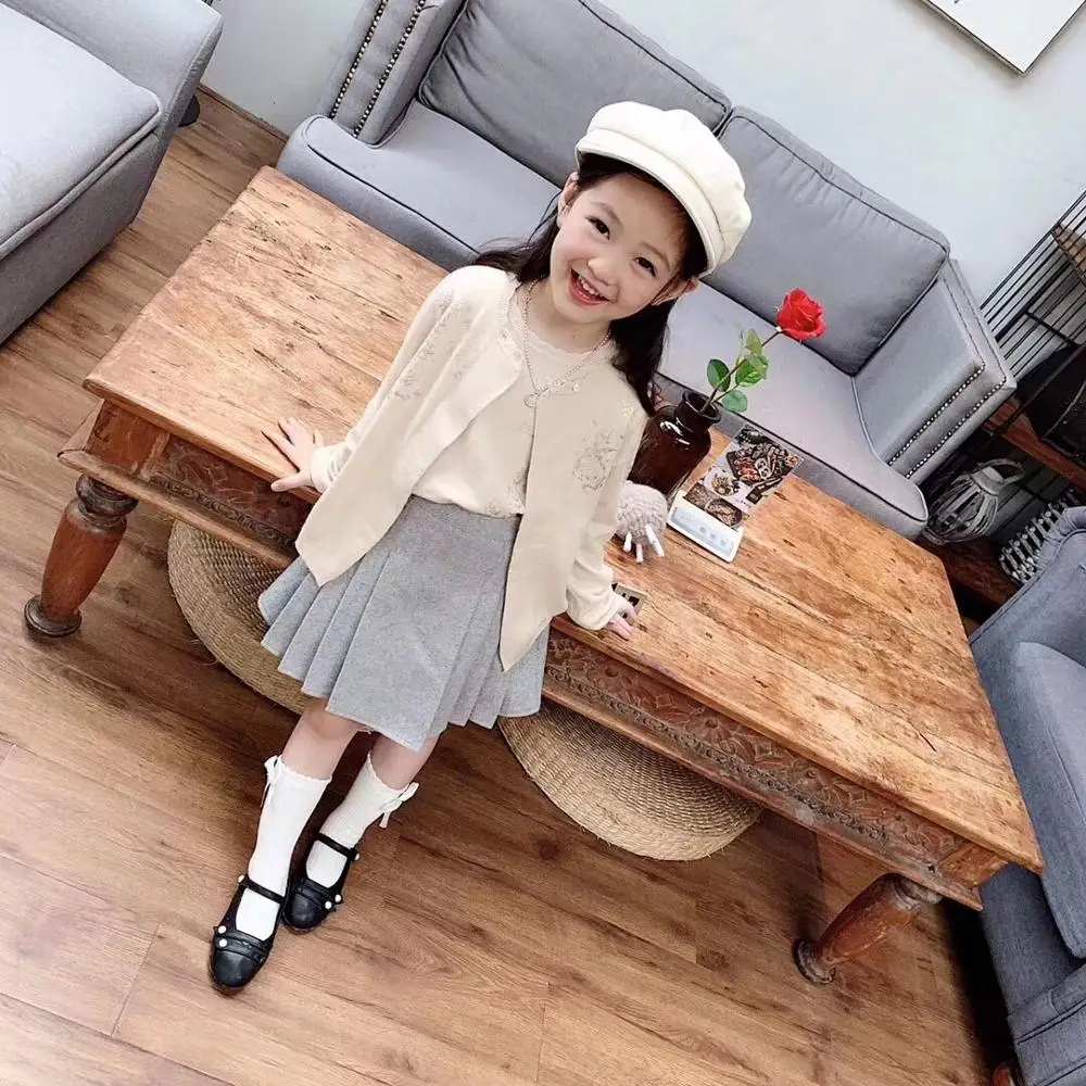 Трикотажное платье принцессы для девочек и вязаные кардиганы розовые хаки