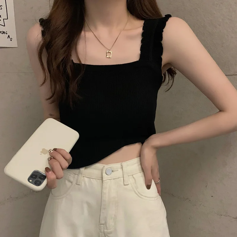 Женский летний черный жилет на бретелях новинка 2021 сексуальный топ без рукавов